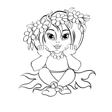 Little cute girl in the wreath of daisies vector