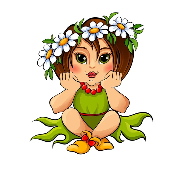 Little cute girl in the wreath of daisies — Stock Vector