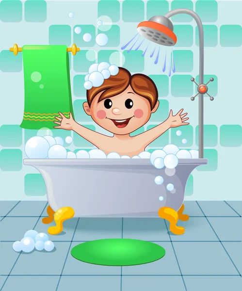 Niño en el baño — Vector de stock