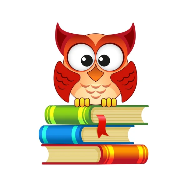 Owl sitting on a pile of books — Stock Vector