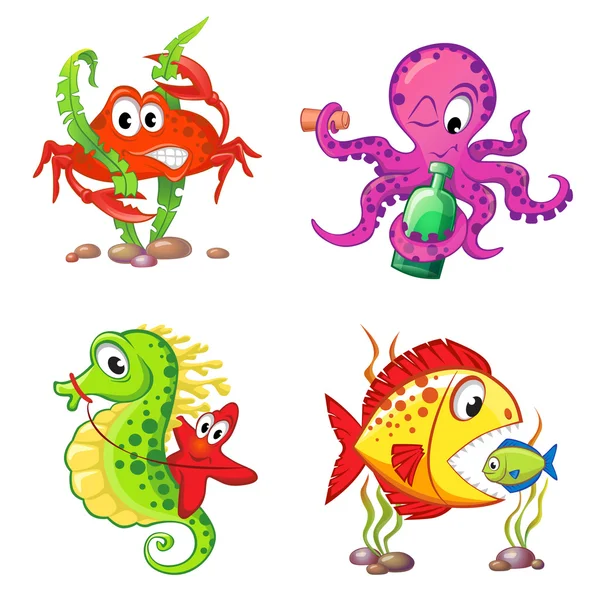 Set of cute cartoon sea animals — Stock Vector