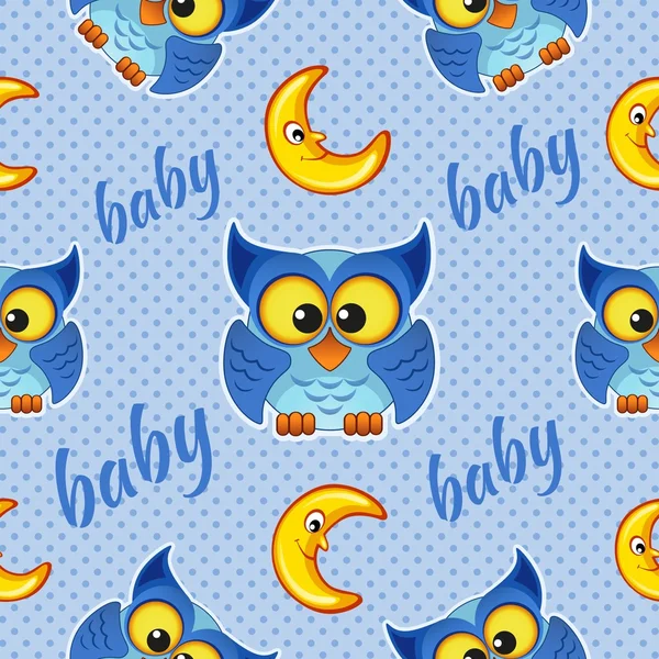 Seamless pattern with owls and moons for children — Stock Illustration Seamless pattern with owls and moons for children Royalty Free Stock Illustrations