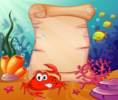 Yengeç ve eski mektup ile sualtı arka plan