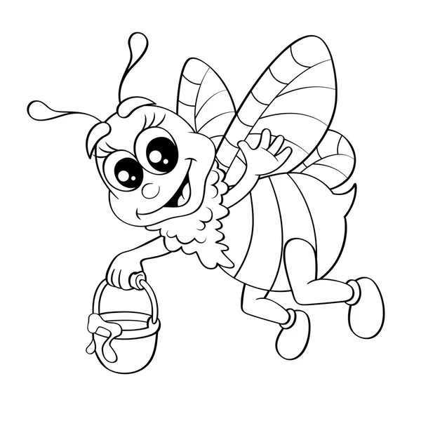 Abeja de dibujos animados volando con miel de cubo — Vector de stock