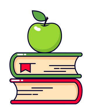 Apple on a pile of books icon. Educational concept