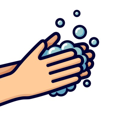 Sabun ve köpük ikonu ile elleri yıkamak. Ellerini yıka. Kişisel hijyen, virüsleri ve bakterileri önlemek