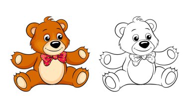 Tatlı çizgi film ayısı. Renkli kitap için siyah ve beyaz vektör illüstrasyonuName