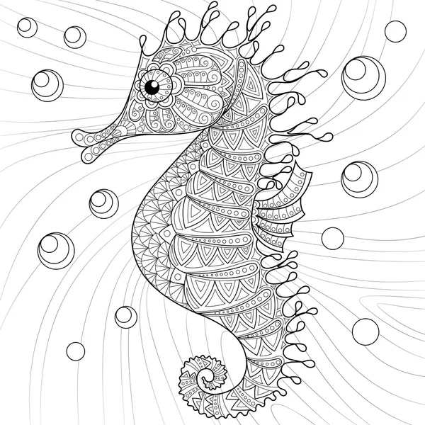 Seahorse. Vuxen antistress målarbok — Stock vektor