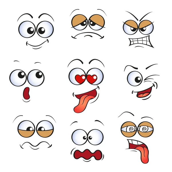 Kartun lucu menghadapi dengan emosi yang berbeda. Emoticon - Stok Vektor