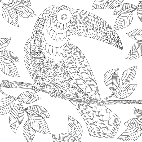 Toucan. Coloriage antistress adulte . — Image vectorielle