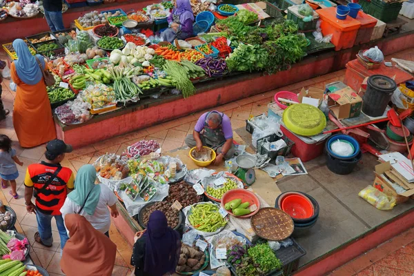 Local Traders Selling Theirs Vegetables Dried Food Pasar Siti Khadijah — Stock Photo, Image