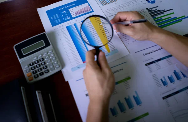 Denetçi El muhasebe kayıtlarına, vergi hesaplarına, bilanço tablosuna, Analiz Bill 'e, gelir istatistiklerine, kârına, iş yerindeki büyüteçler vasıtasıyla kaybına bakıyor..
