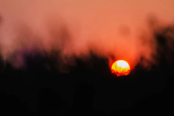 Homályos Kilátás Égre Esti Nap Alkonyat Alatt Gyönyörű Színes Fényt — Stock Fotó