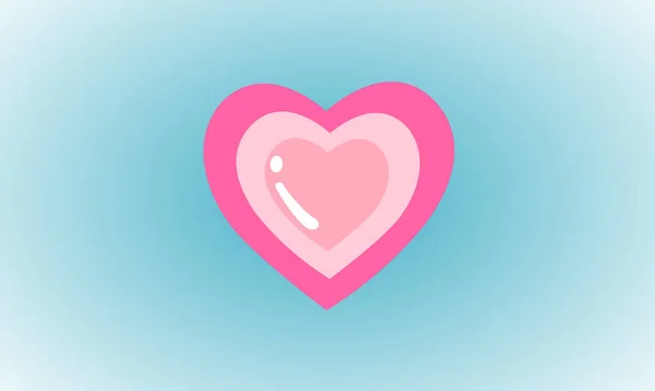 ハート 愛とバレンタインデーのシンボル ピンクのフラットアイコンの3つの層は 青の背景に反射しています — ストックベクタ