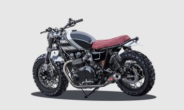 Klasik karıştırıcı motosiklet özel yapım. Birçok detay içeren gerçekçi retro motorsiklet vektör çizimi. 