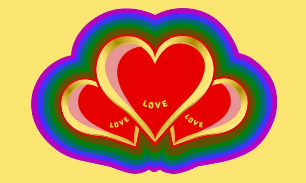Τρεις Διπλανές Χρυσές Καρδιές Δημιουργική Αγάπη Για Λογότυπο Σχεδιασμό Διάνυσμα — Διανυσματικό Αρχείο