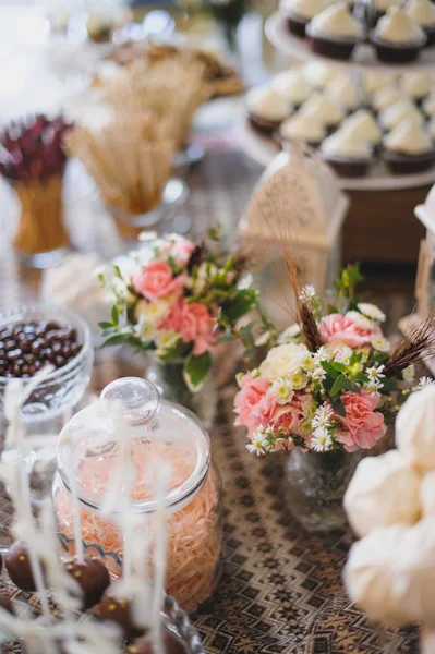 Closeup of sweet table with different sweets