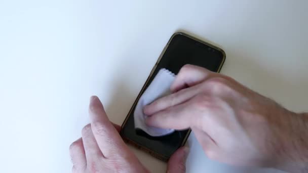 Cleaning Smartphone Fingerprints Microfiber Cloth — Stock Video