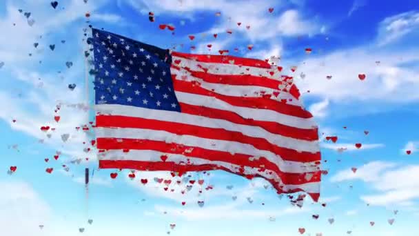 Hjärtan Sticker Den Amerikanska Flaggan Självständighetsdagen Jag Älskar Amerika Patriotism — Stockvideo