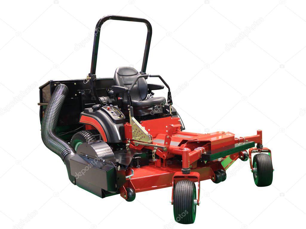 Lawn mower. Mower. Isolated on white. Flower lawn. Floral background. City lawn. Flower bed. Landscaping of the city. Landscaping.