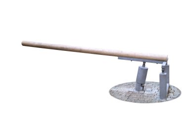 İmaj sokağı çocuğunun beyaz arka planda tahterevallisi. Çocukların gelişimi için simülatör.