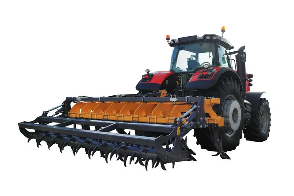 Obrázek Moderního Traktoru Připojeným Kultivátorem Izolovaný Bílém Moderní Zemědělské Stroje Royalty Free Stock Obrázky