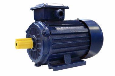 Elektrikli bir motor görüntüsü. Beyazda izole edilmiş. Elektrikli sürücü. Elektrik motoru.