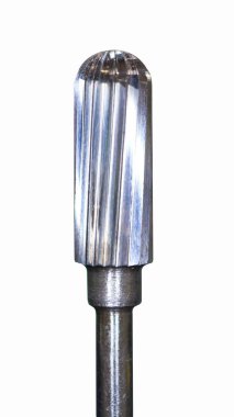 Kesici. Oymacı. Oyma aleti. Takma diş üretimi için bir araç. Diş aletleri. Beyazda izole edilmiş. Öğütücü alet. Mücevher aleti. Metal kesme aracı.