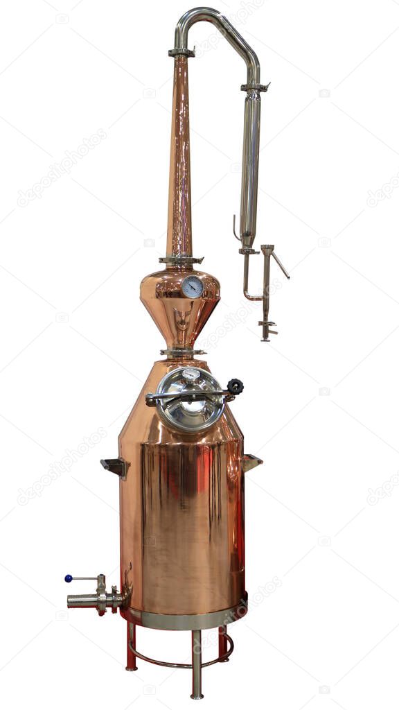 Picture of a copper distiller. Food equipment.