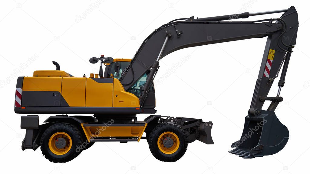 Image of a modern excavator. Isolated on white. Modern construction equipment