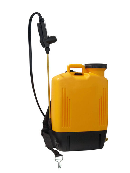 Portable knapsack sprayer. Isolated image. Chemical treatment. Pest control. Locust control. Plant protection. Pest protection.