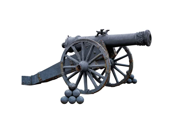 一种有核心的古老大炮 被白色隔离了古老的武器古老的大炮有核心区的大炮 — 图库照片