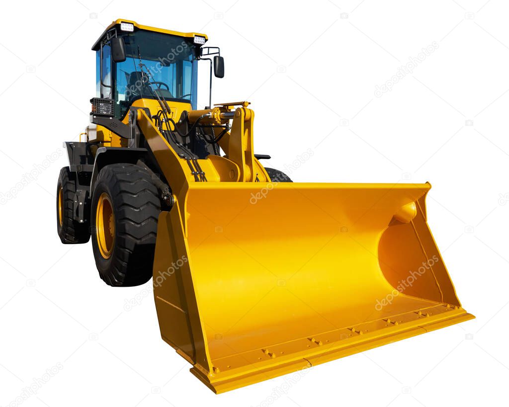Front loader. Isolated on white. Bulldozer. Front-end loader.