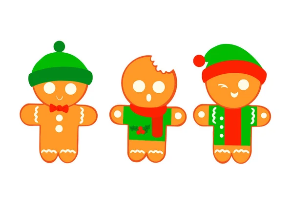 Uppsättning julkakor med färgad glasyr. Söta vektor illustrationer för jul, nytt år, vinter semester, matlagning, nya år kväll. — Stock vektor