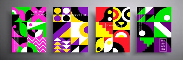Bir dizi asgari geometrik poster. Moda tasarımı. Renkli desenler. EPS10 vektörü. Kitap kapakları, posterler, el ilanları, dergiler, iş yıllık raporları için kompozisyonlar.