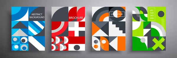 Vektör kapakları kümesi. Retro tasarım. Kapaklar, posterler, el ilanları, dergiler için renkli soyut geometrik kompozisyonlar
