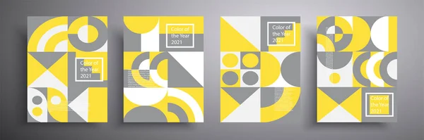 Couvertures design graphique rétro ensemble. Les couleurs tendance de 2021 sont le jaune et le gris. Fond abstrait de motif géométrique. Compositions pour couvertures de livres, affiches, dépliants, magazines, albums de musique. — Image vectorielle