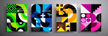 Soyut kapak vektör çizimi. Geleceğin geometrik tasarımı. Broşürler, posterler, kapaklar, defterler, dergiler, afişler, el ilanları ve kartlar için şablon koleksiyonu