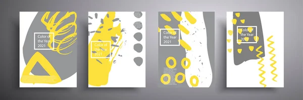 Vektör kümesi gri ve sarı ile kaplanır. 2021 'in moda renkleri. Modern tasarım. Kapak, poster, broşür vs. için uygun modaya uygun bir arkaplan
