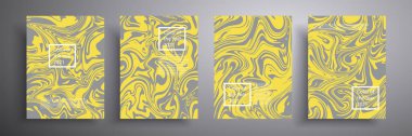 Soyut sıvı pankart, sıvı sanat dokusu vektör paketi. 2021 'in moda renkleri gri ve sarıdır. Kapak, poster, broşür vs. için uygun güzel bir arkaplan