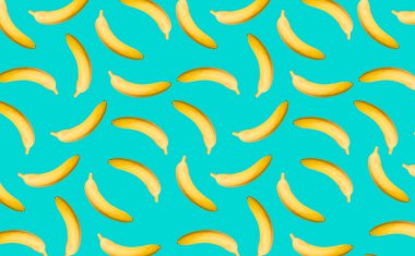 Dekoratif arka plan olarak turkuaz yüzeyinde gölgesi olan muzlu desen. Meyve izleri, şablonlar.