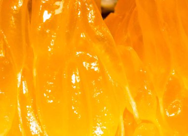 Makro fotoğraf, sulu, olgun mandalina posası. Makro, seçici çekim..