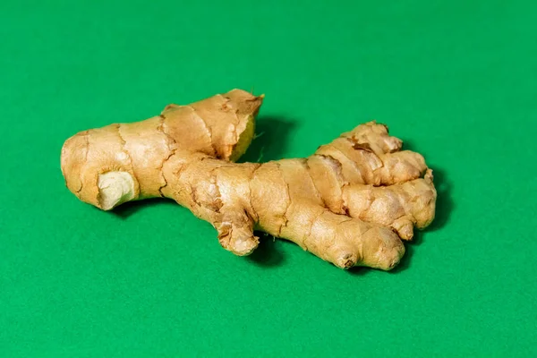 Fresh Ginger Root Green Background Prevention Colds Spices Cooking Close — Stock Photo, Image