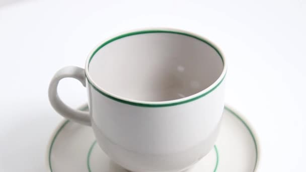 Process Pouring Instant Coffee Sugar Milk Mug Speed Slow Video — Stock Video