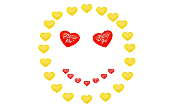 Dekoracyjne Serca Rozłożone Kształcie Uśmiechniętej Buźki Walentynki Białe Tło Przestrzeń — Zdjęcie stockowe