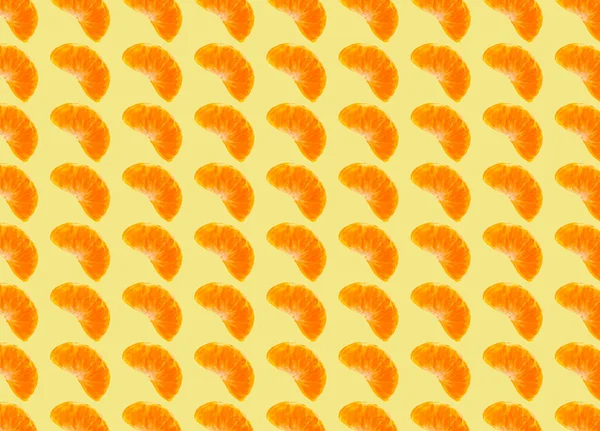 Fresh Tangerine Slices Yellow Background Seamless Pattern Prints Patterns — Stock Photo, Image