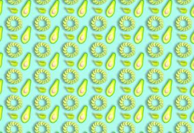 Salatalık, avokado ve marullu yaratıcı desen. Yeşil diyet. Düzgün beslenme. Şablonlar, baskılar.