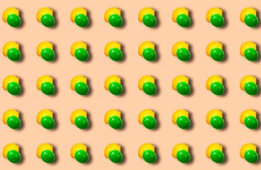 Bej arka planda limon ve limon deseni. Meyveli narenciye arkaplanı. Yazdırma, şablon.