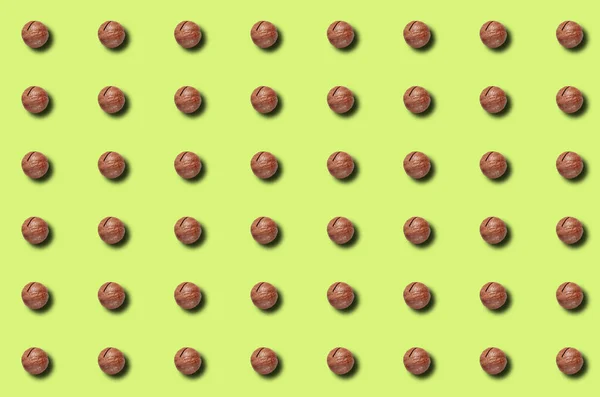 Pattern Whole Macadamia Nuts Green Background Template Dietary Prints Templates — Stock Photo, Image