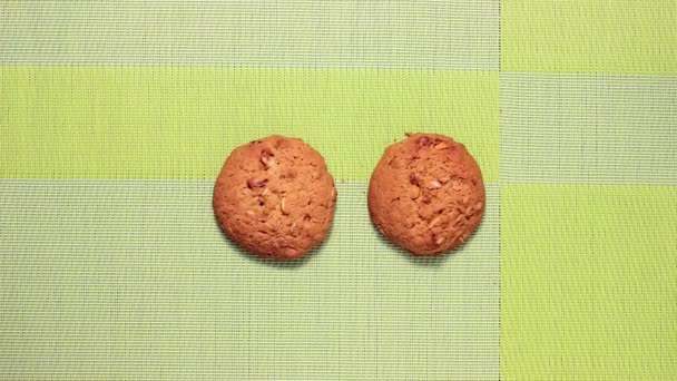 Stop Bewegingsanimatie Havermout Koekjes Die Bewegen Het Oppervlak Van Tafel — Stockvideo